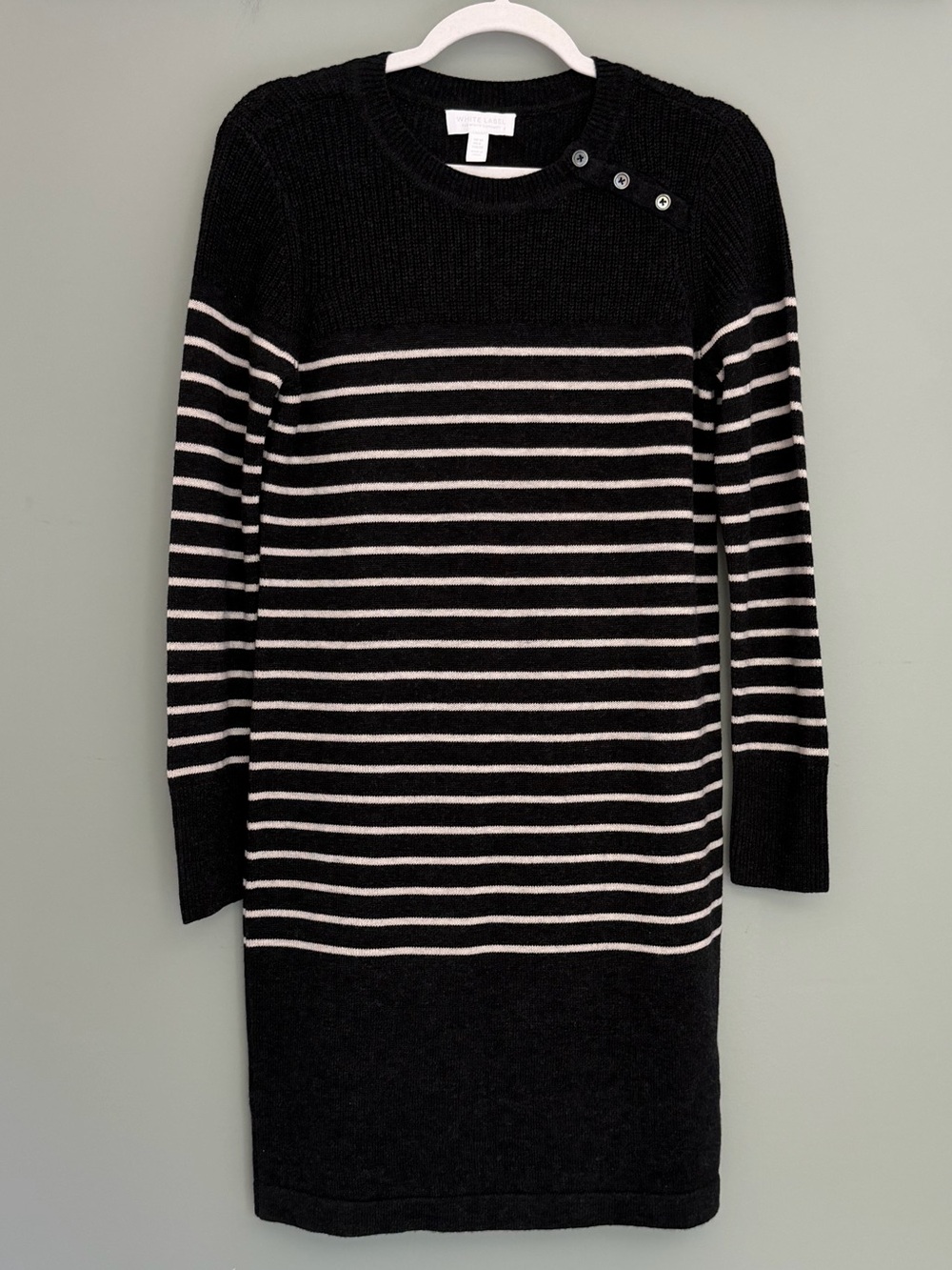 The White Company 95 Wool 5 Cashmere Black Gray White Stripe Sweater Knit Dress